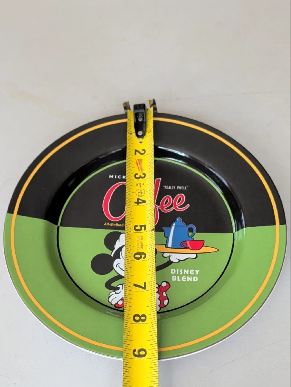 Mickey's Coffee Really Swell Disney Blend Plate Green Black Yellow 9